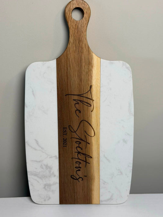 White Marble and Acadia 10"x6" Decorative Cutting Board